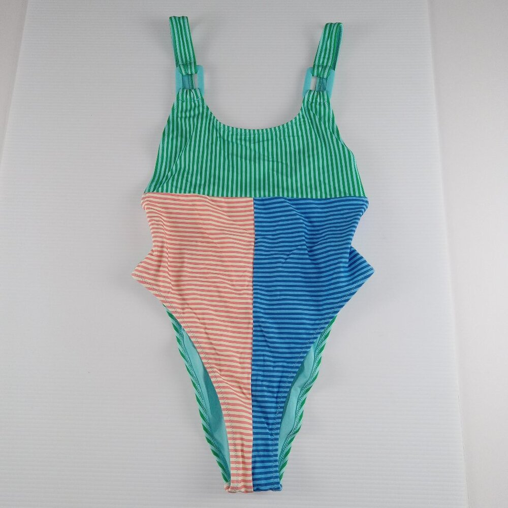 Aerie Women's Ring Birthday Scoop Cheekiest One Piece Swimsuit Size S Striped